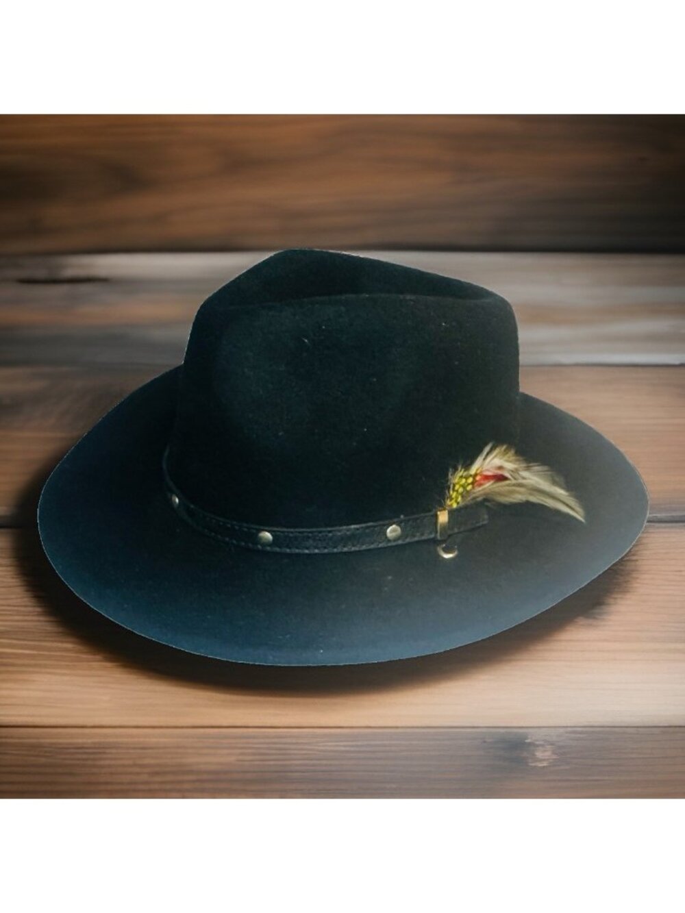 Eddy Bros 100% Wool Black Fedora Hat Unisex Feather Hat Wide Brim Felt Hat Sz XL